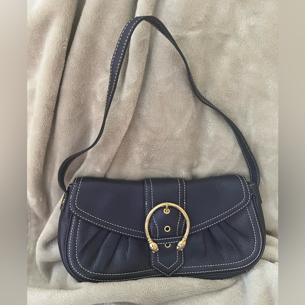 VIA SPIGA Purple Pebble Leather Gold Snake Shoulder Bag with Original Dust Bag